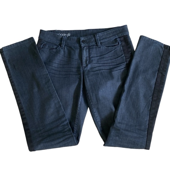 Ann Taylor Blue/Black 8 MODERN Fit Machine Wash Cold 5 Pocket Closing Zip/Button - Picture 3 of 8